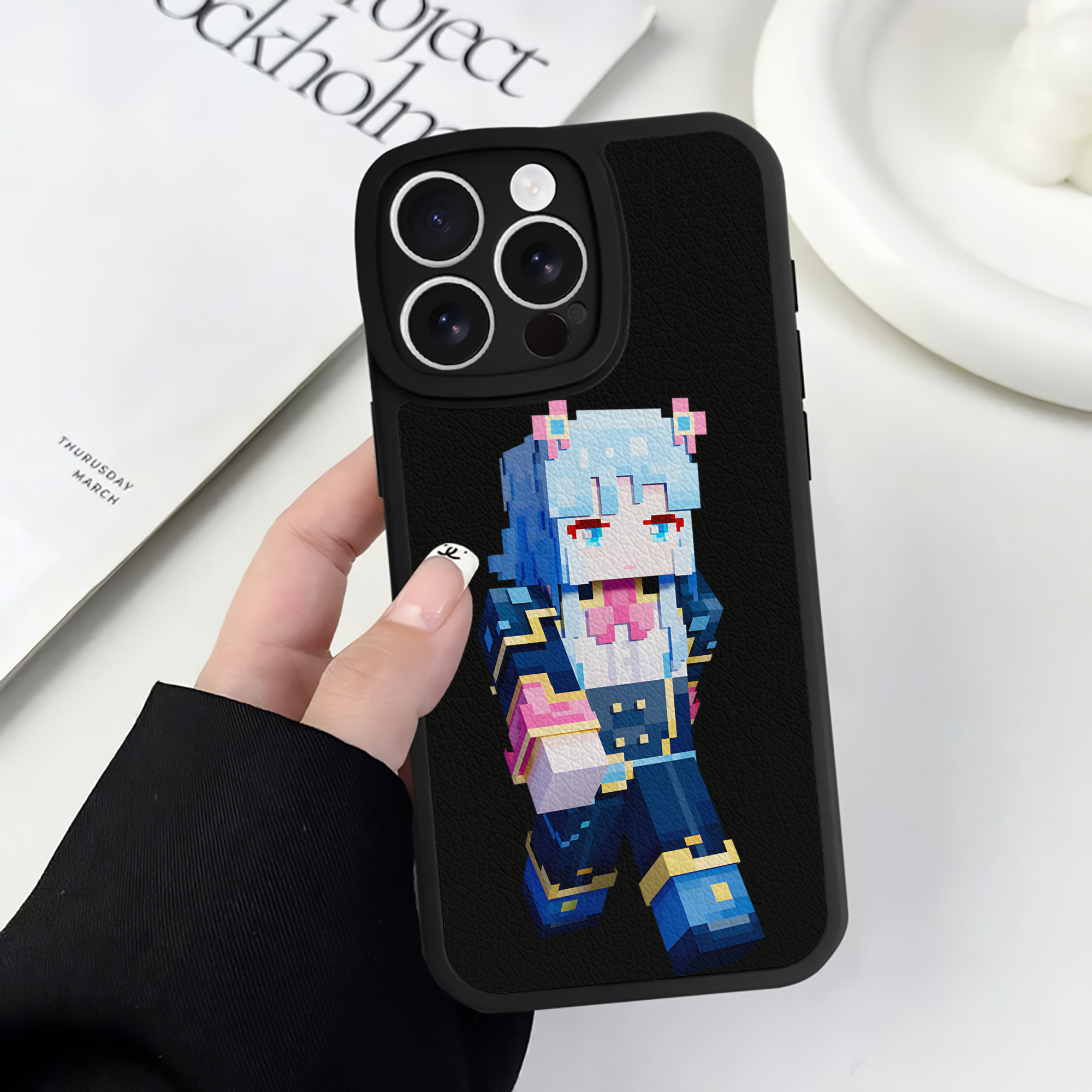 （画像用） マインクラフト ブロックの世界 Minecraft MC Block world 【iPhone 16シリーズ対応】シリコンスマホケース（レザー調） 材質：シリコン